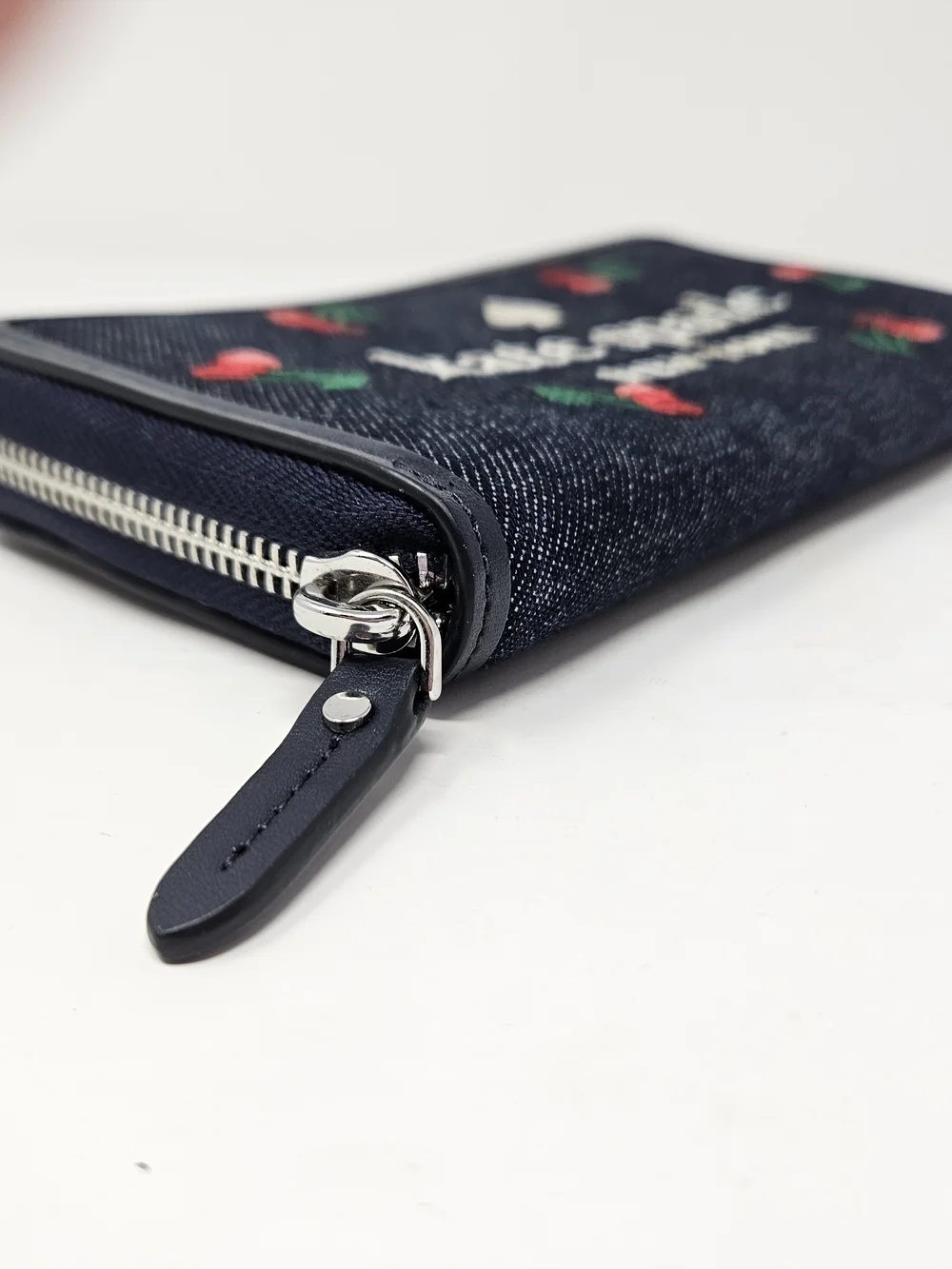 Kate Spade Denim Cherry Zip Wallet - Navy